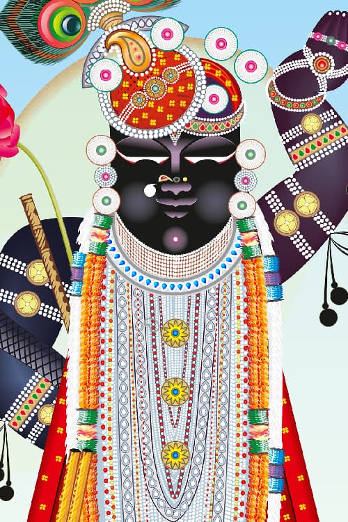 Shrinathji Thakurani Teej Darshan Nathdwara Pichwai Wall Art Print thumbnail 2