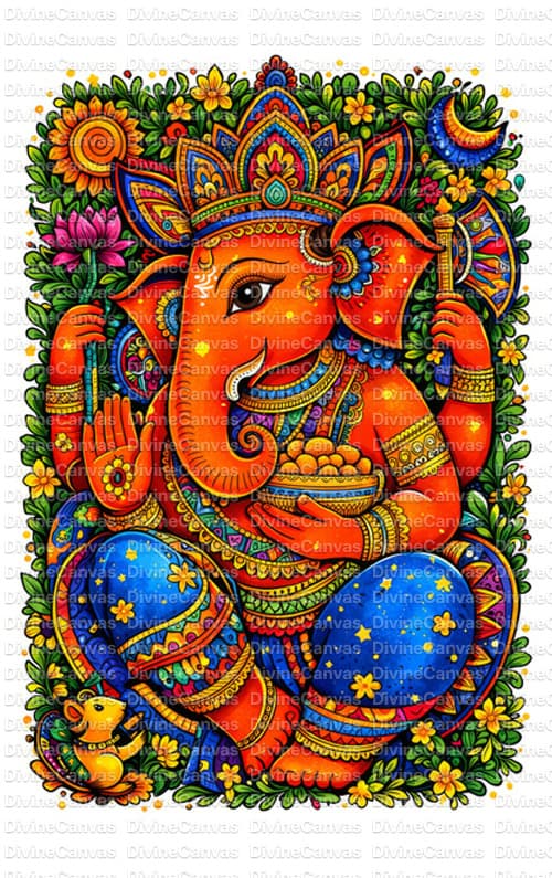 Colorful Lord Ganesha Canvas Painting Wall Art thumbnail 1